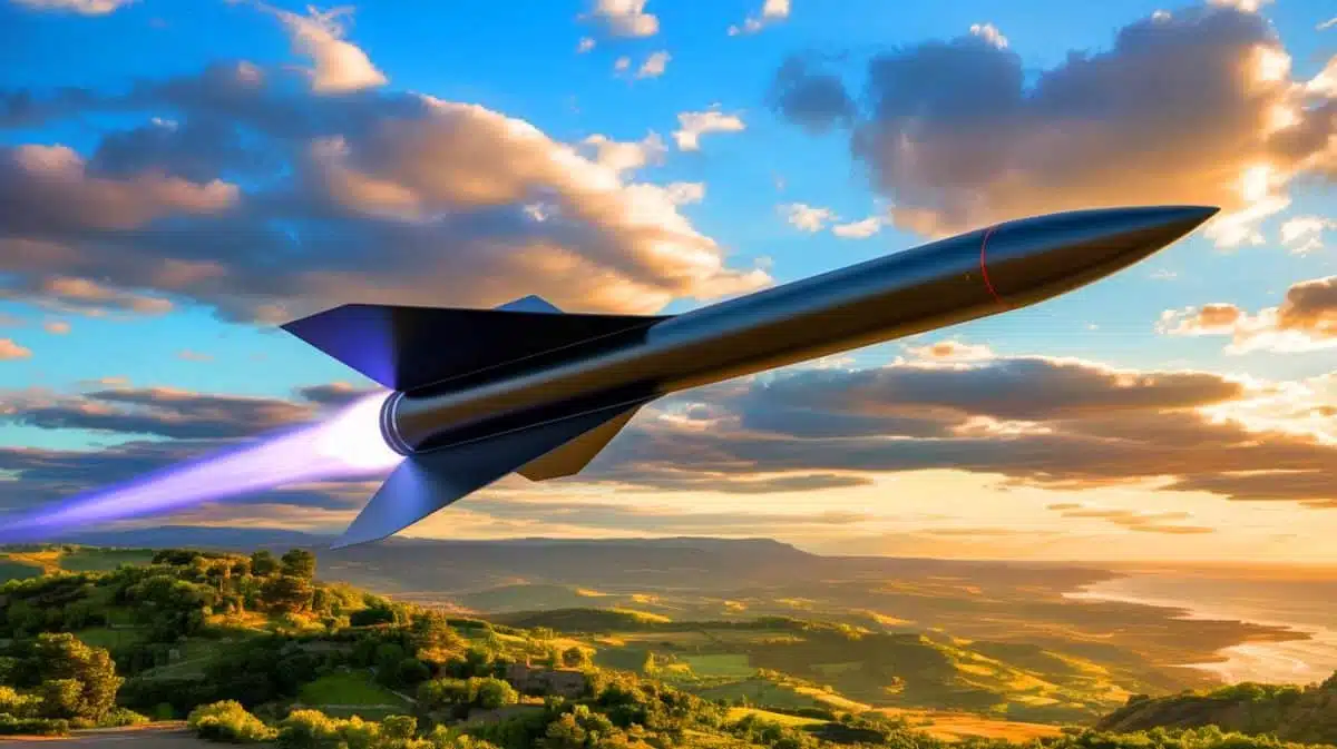 Illustration of France's first hypersonic weapon test over the Occitanie region, generated by artificial intelligence.