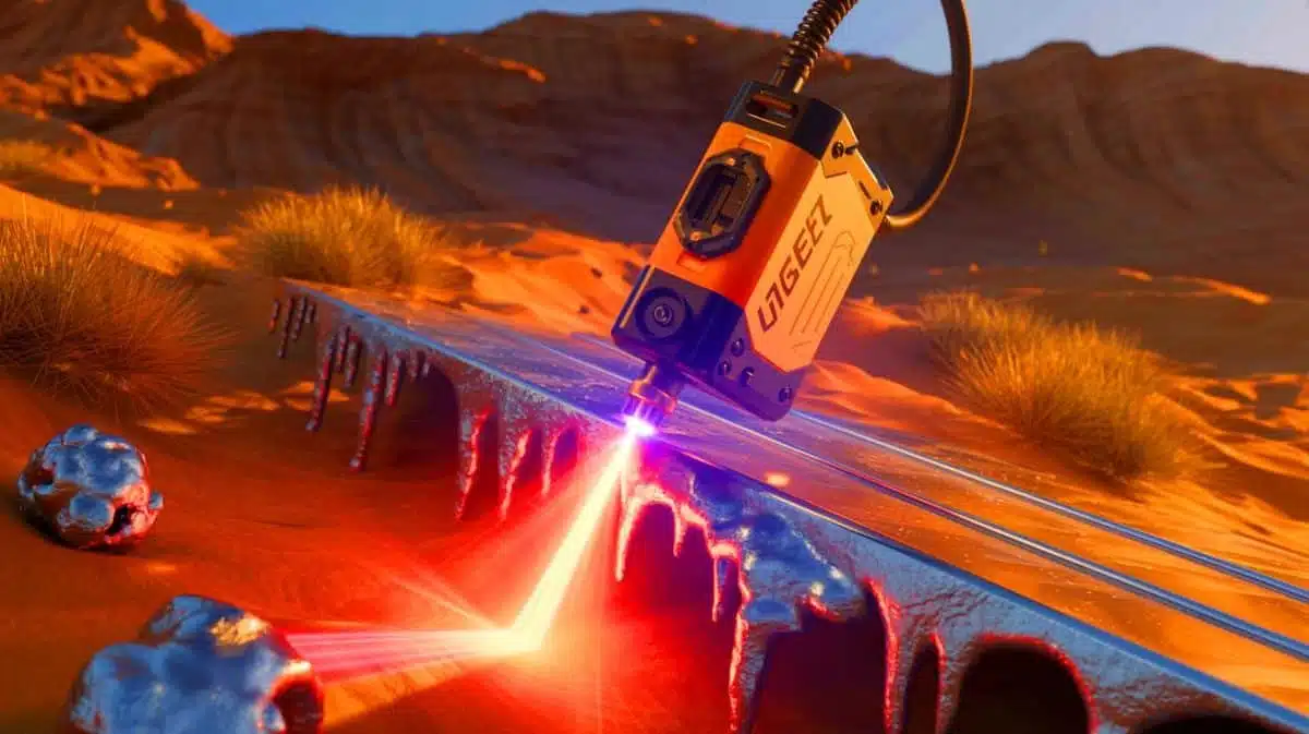 Illustration of a portable high-power laser operating in extreme temperatures, generated by artificial intelligence.