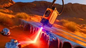 Illustration of a portable high-power laser operating in extreme temperatures, generated by artificial intelligence.