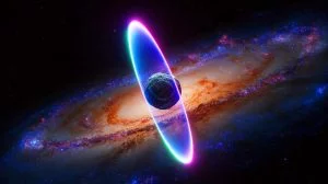Illustration of the mysterious cosmic object ASKAP J1832-0911 emitting X-rays and radio waves. Image generated by AI.