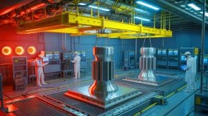 Illustration of 3D-printed stainless steel components tested in a nuclear reactor, generated by artificial intelligence.