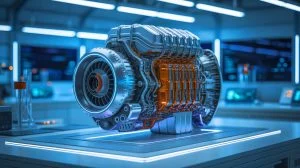 Illustration of a revolutionary engine powered by a "New Force" challenging current physical laws.