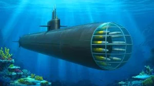Illustration of the Virginia Block V attack submarine, designed to redefine undersea warfare. Image generated by AI.