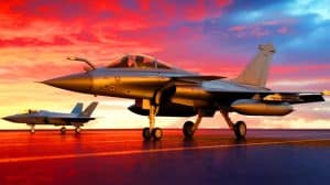 Illustration de la décision du Portugal de choisir le Rafale au détriment du F-35 pour sa défense aérienne. Image réalisée par IA.