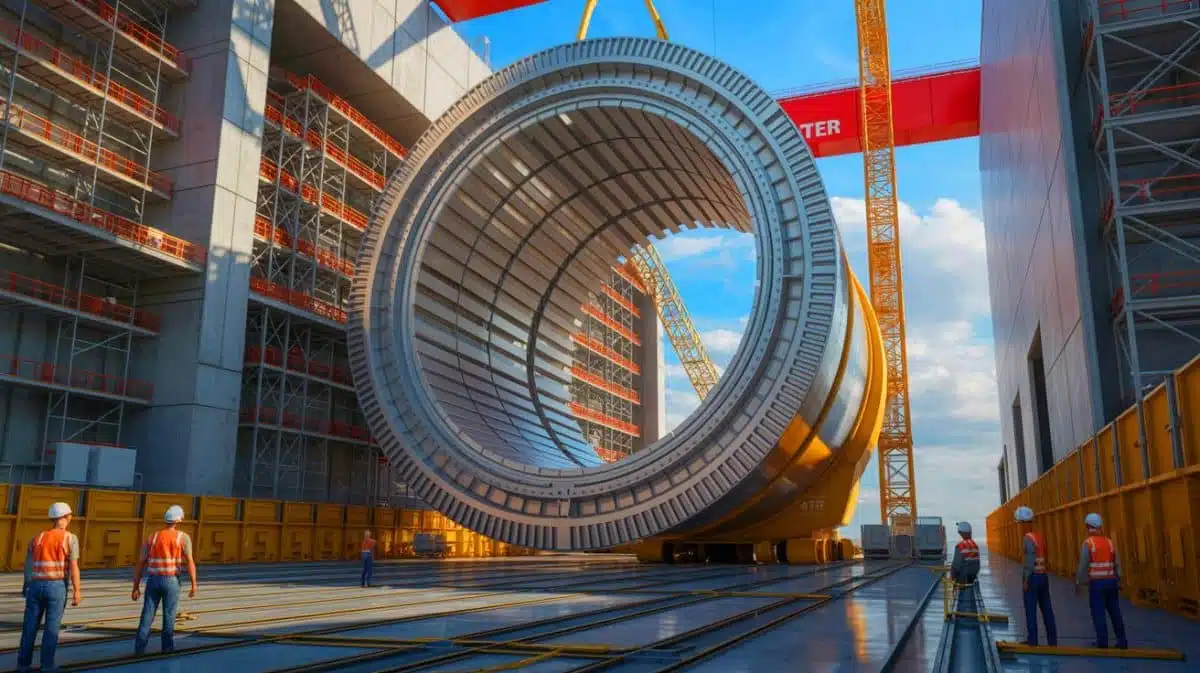 Illustration de la pièce chinoise de 15 mètres livrée pour le projet ITER en France. Image réalisée par IA.