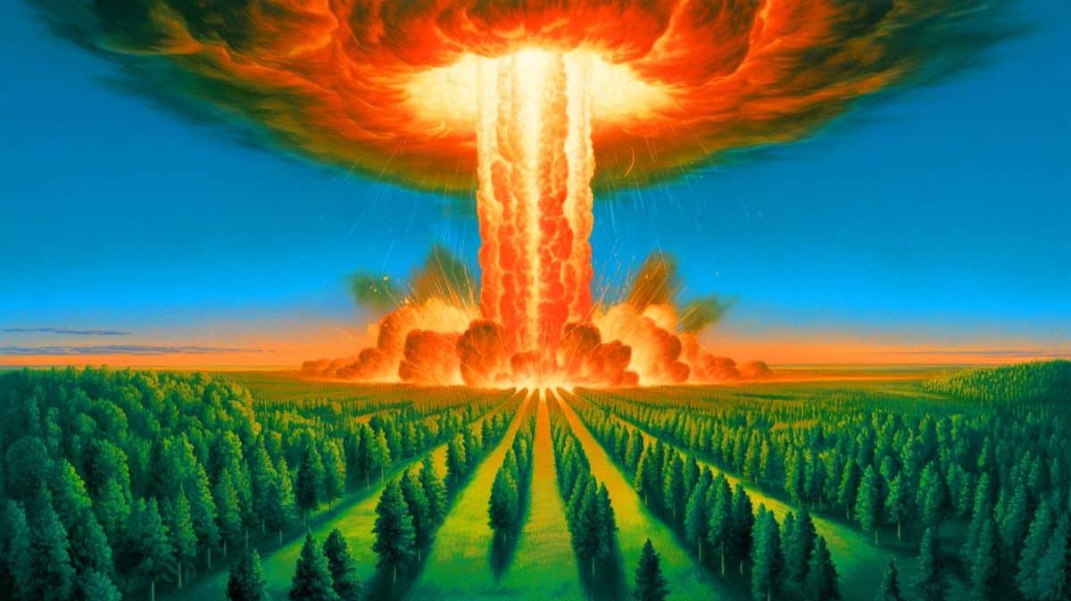 Illustration de l'explosion de la Toungouska en 1908, générée par intelligence artificielle.