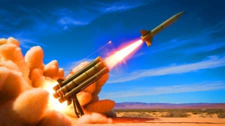 Illustration de la réussite du tir d'essai du missile de frappe de précision PrSM par l'armée australienne, générée par intelligence artificielle.