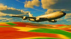 Illustration de l'E-4B Nightwatch survolant l'Europe, générée par intelligence artificielle.