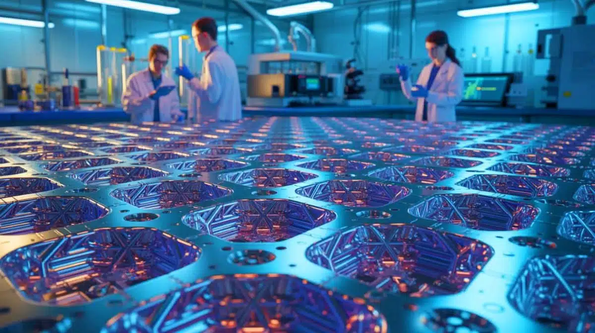 Illustration of an innovative semiconductor alloy integrating quantum and photonic technologies, generated by artificial intelligence.