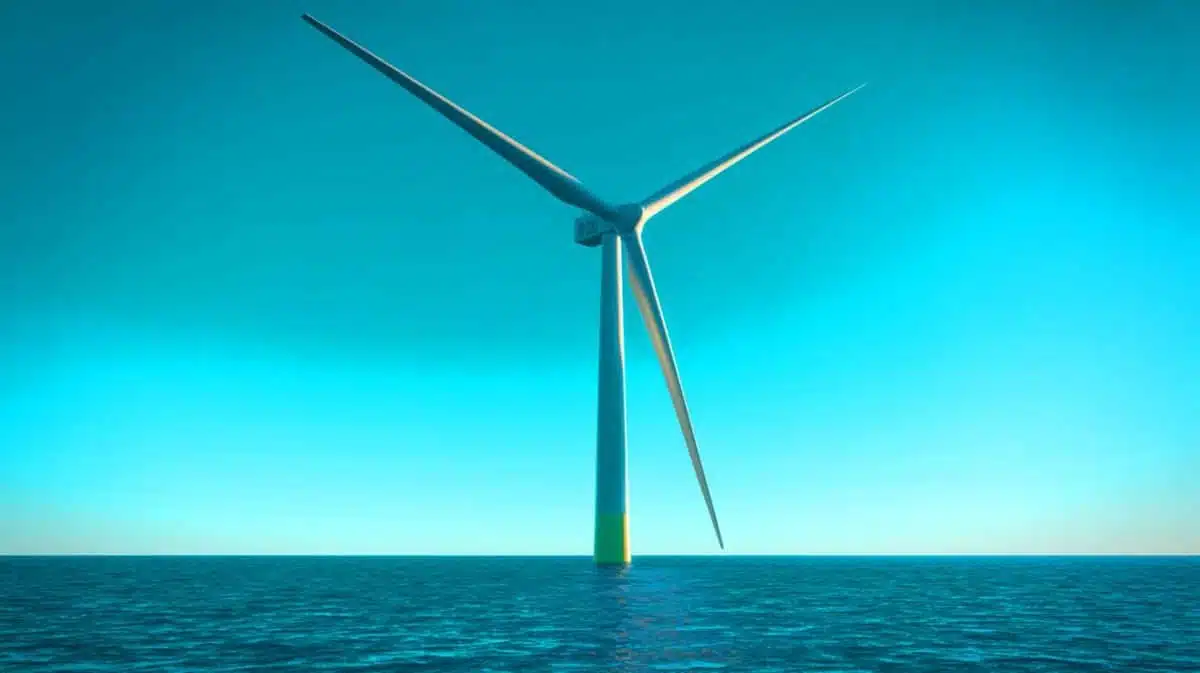 Illustration de la turbine éolienne Haliade-X de GE, symbole de l'innovation énergétique et de la transition vers des énergies renouvelables. Image réalisée par IA.