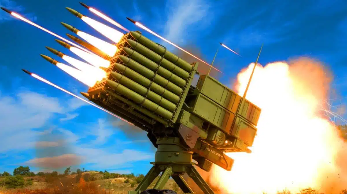 Illustration of the U.S. Army's Direct Support Fires Technology 30-rocket pod system, showcasing rapid firepower capabilities.