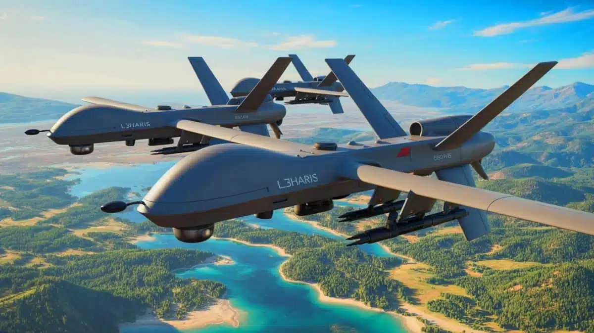 Illustration of L3Harris' Red Wolf and Green Wolf autonomous munitions in action, generated by artificial intelligence.