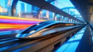 Illustration of China's maglev train reaching record-breaking speeds inside a vacuum tube. Image generated by AI.