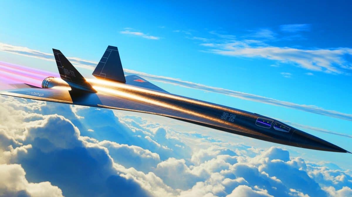 Illustration of the hypersonic SR-72 aircraft, successor to the SR-71 Blackbird, generated by artificial intelligence.