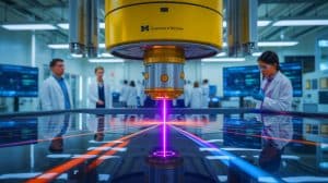 Illustration of the ZEUS laboratory firing the world’s most powerful laser. Image generated by AI.