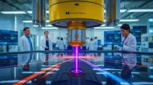 Illustration of the ZEUS laboratory firing the world’s most powerful laser. Image generated by AI.