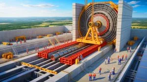 Illustration of the International Thermonuclear Experimental Reactor (ITER) with China's magnetic feeder system, generated by artificial intelligence.