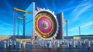 Illustration of the final delivery of components for the ITER "Artificial Sun" project, marking a milestone in international collaboration.