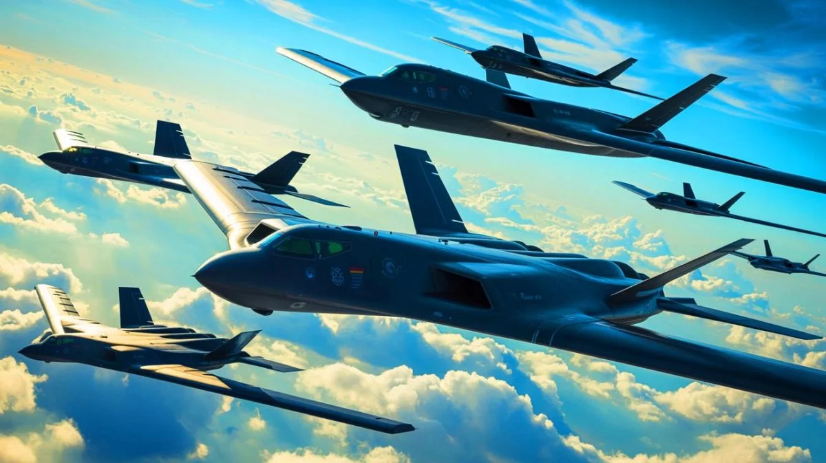 Illustration von einer strategischen Bomberflotte der USA im Einsatz. Bild durch KI generiert.