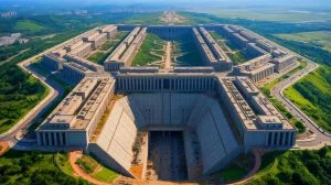 Illustration von der gigantischen Militärfestung "Beijing Military City" in China. Bild durch KI generiert.