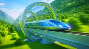 Illustration von Chinas ultraschnellem Maglev-Zug in einem Vakuumrohr bei 1.000 km/h. Bild durch KI generiert.