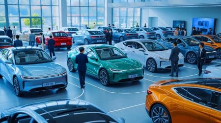 Illustration von chinesischen Elektrofahrzeugen mit manipulierten Verkaufszahlen.