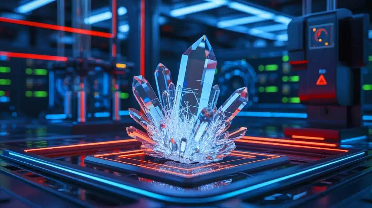Illustration von der Entwicklung des weltweit größten Barium-Gallium-Selenid-Kristalls durch chinesische Wissenschaftler zur Verbesserung von Laser- und Sensortechnologien.