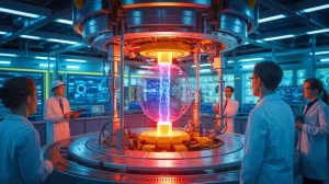 Illustration von einem Durchbruch in der Kernfusionstechnologie, erstellt mithilfe künstlicher Intelligenz.