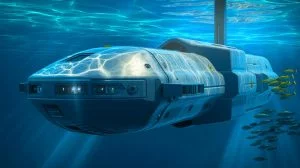 Illustration von einem autonomen Minenbekämpfungsfahrzeug der US Navy, erstellt mithilfe künstlicher Intelligenz.