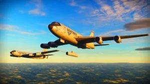 Illustration von einem E-4B Nightwatch-Flugzeug im europäischen Luftraum, erstellt durch künstliche Intelligenz.
