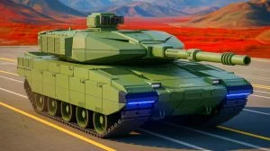 Illustration von einem futuristischen K3-Wasserstoffpanzer, einer künstlichen Intelligenz-gestützten Darstellung.