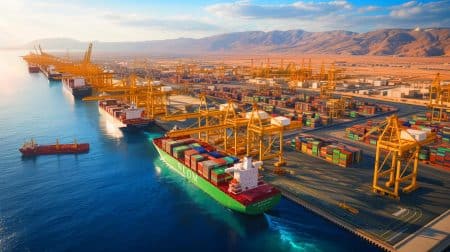 Illustration von der strategischen Entwicklung des Hafens von Neom im Rahmen der saudischen Vision 2030.