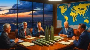 Illustration von nuklearen Spannungen und geopolitischen Herausforderungen in einer von künstlicher Intelligenz erstellten Darstellung.