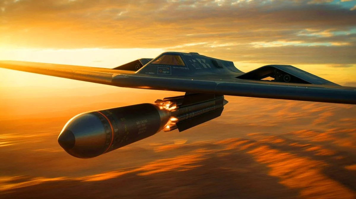 Illustration von einer US-Militärmission mit der Bombe GBU-57/B „Massive Ordnance Penetrator“ gegen iranische Nuklearanlagen.