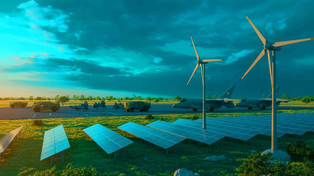 Illustration von den Auswirkungen der Reduzierung von Militärausgaben auf den Energieverbrauch, erstellt mit künstlicher Intelligenz.