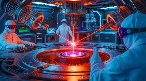 Illustration von einem Durchbruch in der Fusionsenergie-Forschung am National Ignition Facility, erstellt mit künstlicher Intelligenz.