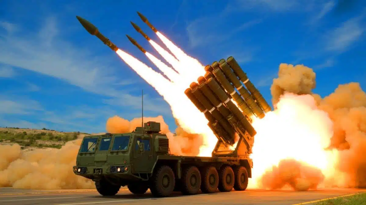Illustration von einem 30-Raketen-Pod-System der US-Armee, erstellt mithilfe künstlicher Intelligenz.