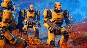 Illustration von humanoiden Robotern im Einsatz auf dem Schlachtfeld, erstellt durch künstliche Intelligenz.