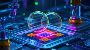 Illustration von der Kombination von Quantenverschränkung und Metaflächen zur Erstellung präziser Hologramme.