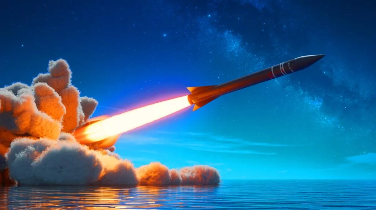 Illustration von einem Hyperschallwaffen-Test in Frankreich, erstellt durch künstliche Intelligenz.