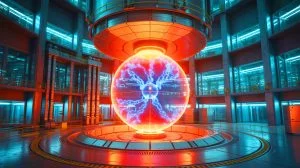 Illustration von einem Tokamak-Reaktor zur Kernfusion, erstellt durch künstliche Intelligenz.