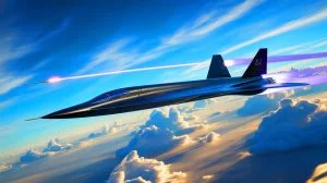 Illustration von einem hypothetischen SR-72 „Dark Star“ Hyperschalljet im Flug, erstellt durch künstliche Intelligenz.