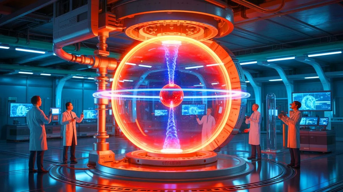 Illustration von einem futuristischen Fusionsreaktor, erstellt mit künstlicher Intelligenz.