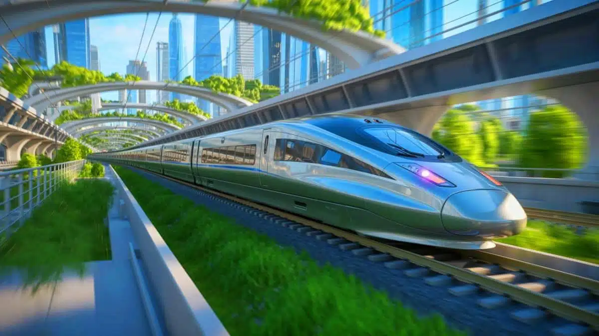 Illustration von Chinas neuem Hochgeschwindigkeitszug CR450, erstellt mit künstlicher Intelligenz.