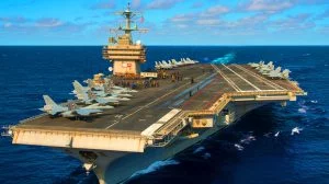 Illustration von der USS Gerald R. Ford, dem längsten Flugzeugträger der Welt, erstellt mithilfe künstlicher Intelligenz.