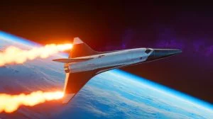 Illustration von einem X-37B Raumgleiter der US Space Force bei der Durchführung des Aerobraking-Manövers.