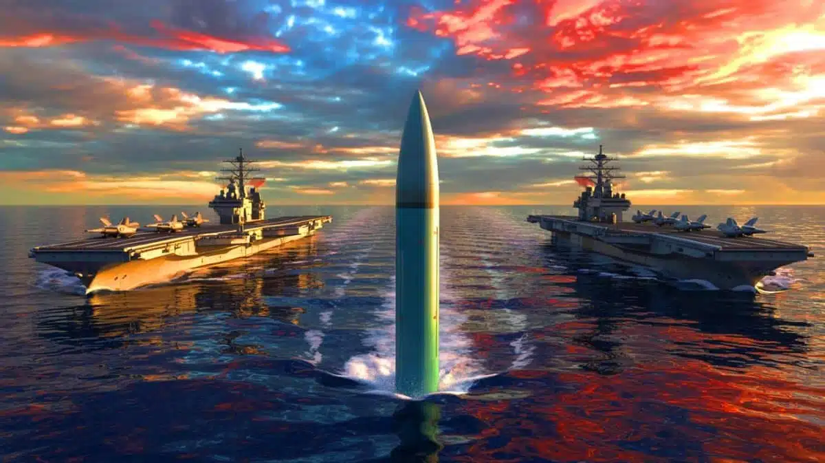 Illustration von einem möglichen militärischen Konflikt zwischen den USA und China unter Einsatz moderner Hyperschalltechnologie.
