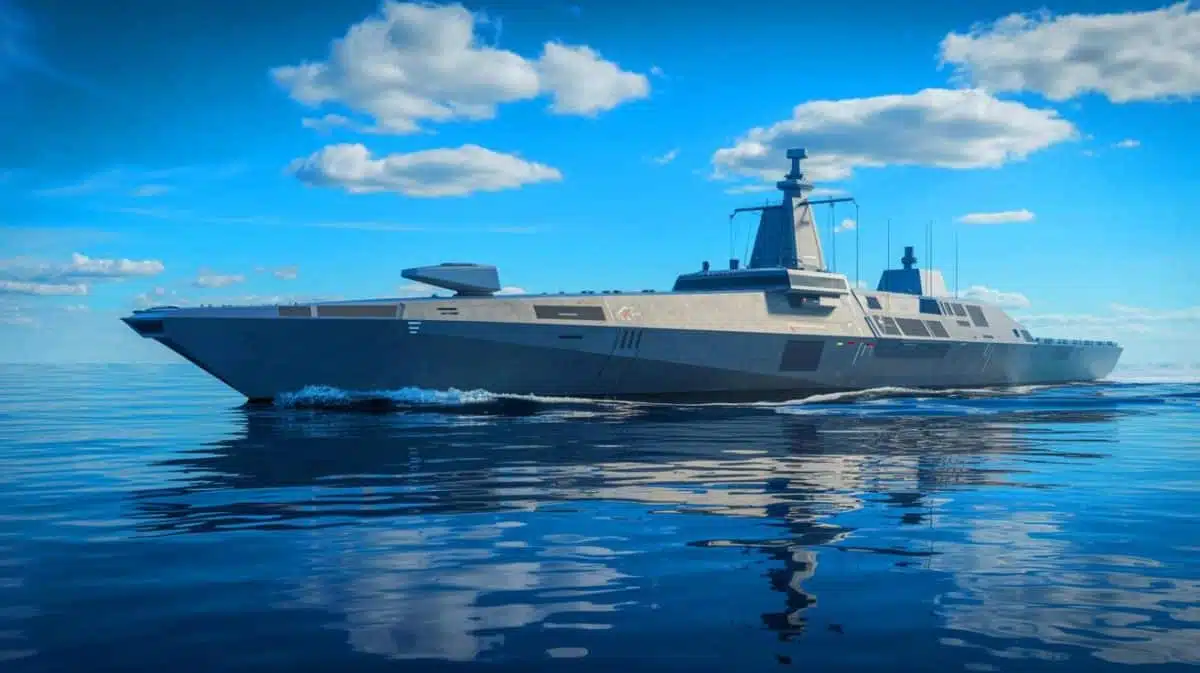 Illustration von einem autonomen Marineschiff, das von der DARPA entwickelt wurde, erstellt mithilfe künstlicher Intelligenz.