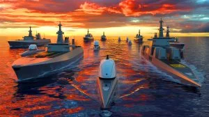 Illustration von der Integration autonomer maritimer Systeme in die moderne Kriegsführung.