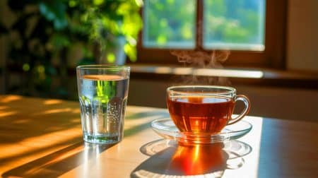 Illustration von der physiologischen Wirkung kalter und warmer Getränke auf den menschlichen Körper. Bild durch KI generiert.